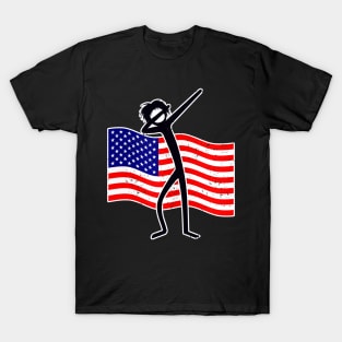 Dabbing Stick Figure - American Flag T-Shirt